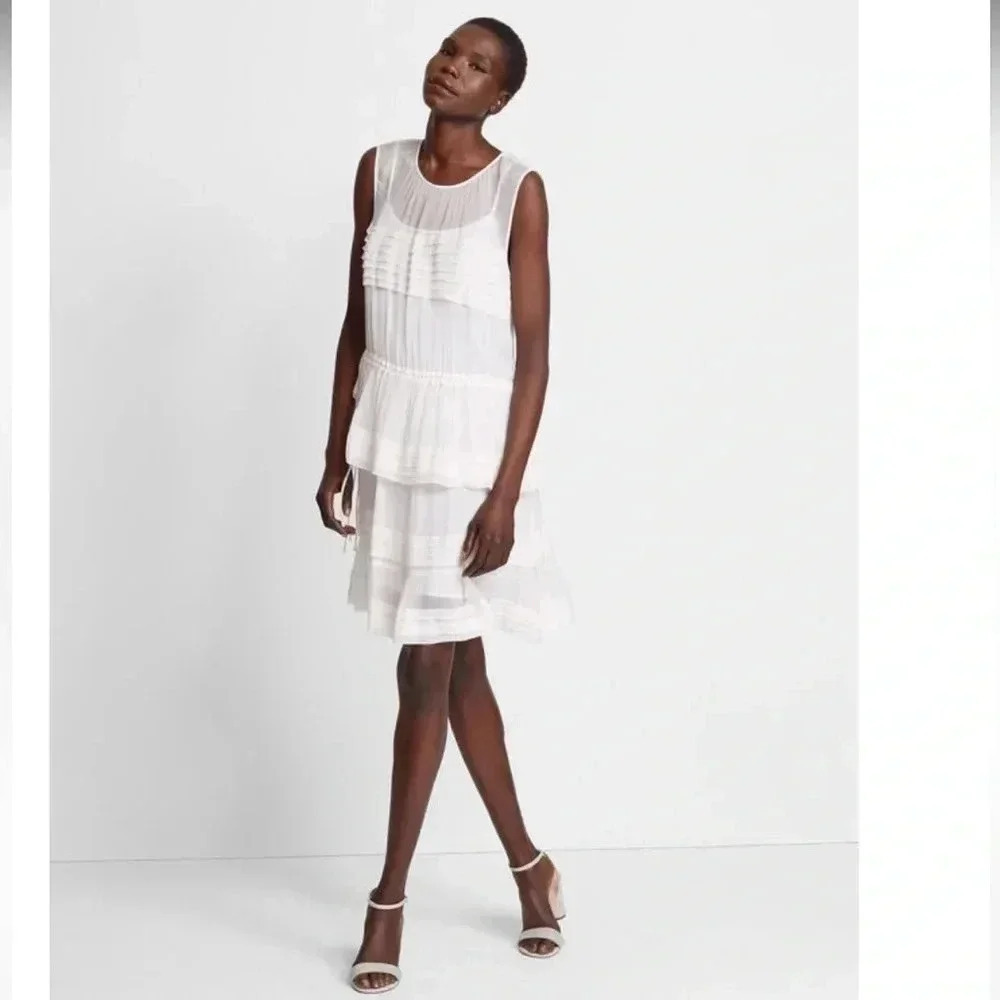 Club Monaco Ayto Sheer Tiered White Mini Dress Women Size‎ 2